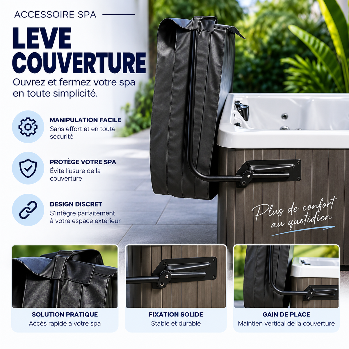 Lève-couverture en aluminium noir, seconde vue