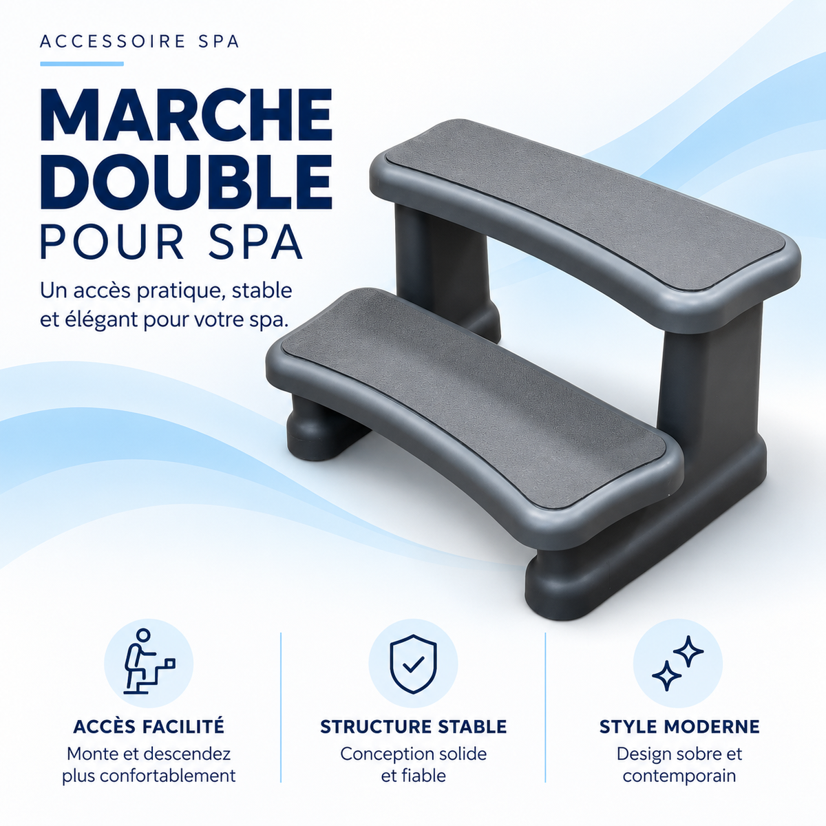 Escalier de spa deux marches larges en plastique anthracite