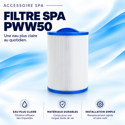 Cartouche de filtration de spa PWW50, média plissé blanc et embouts bleus avec poignée